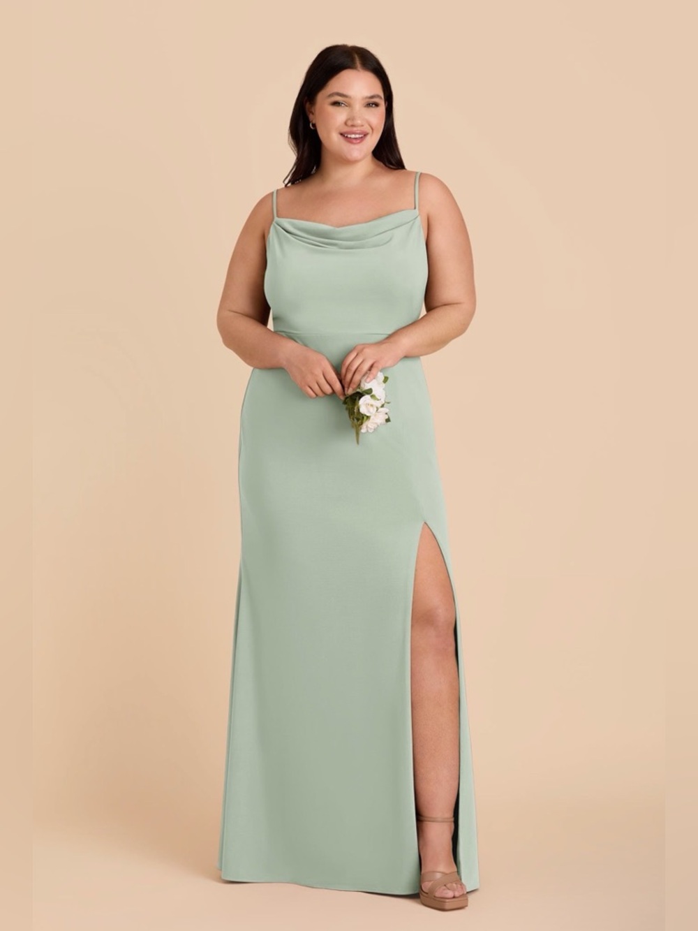 Birdy Grey Sage Cowl Neck Maxi Dress with Side Slit